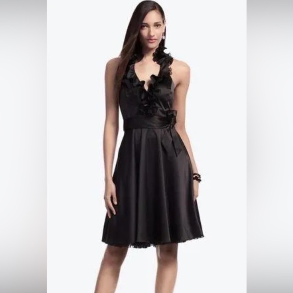 White House Black Market Ruffled Black halter dress Size 6